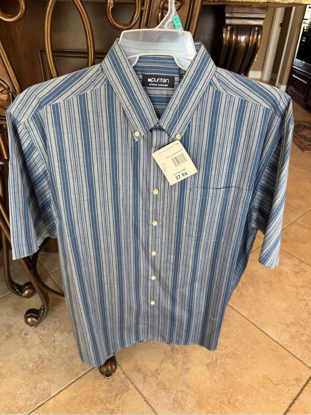 Puritan Blue and White Striped Short-Sleeve Button-Down Shirt